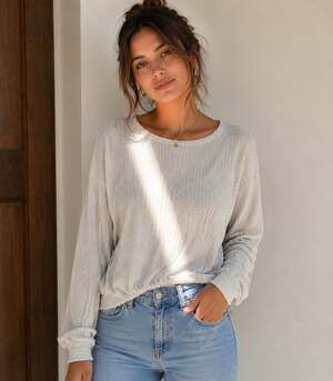 Derek Heart Heather Beige Waffle Knit Dolman Sleeve Pullover Top